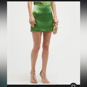 NWT CINQ A SEPT Doris Satin Mini Skirt Green 8 $395